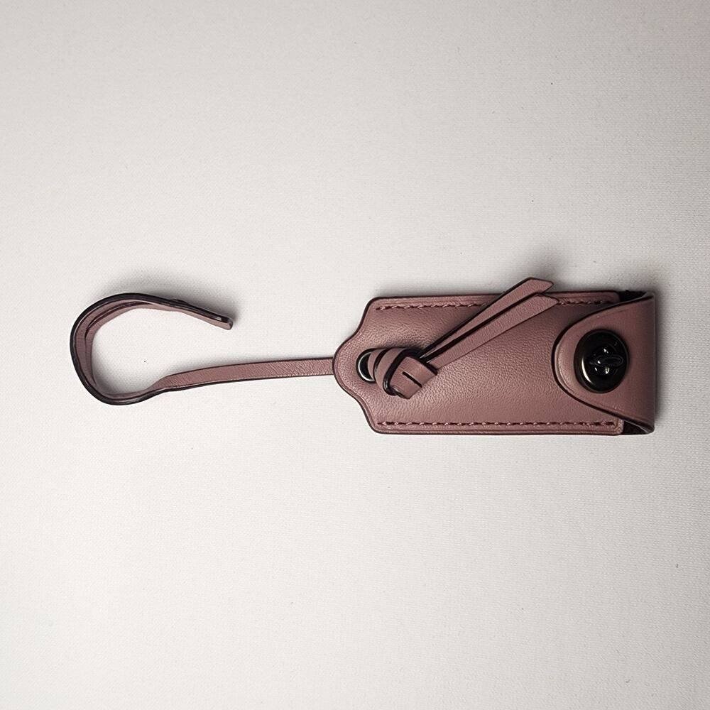 Coach 1941 Leather Clochette Hanging Tag Charm Dark Gunmetal Dusty Rose Pink